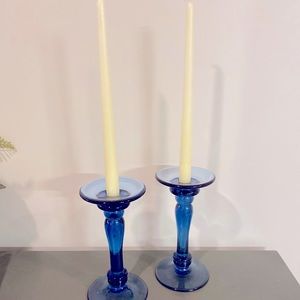 Vintage Blue Glass Candlesticks